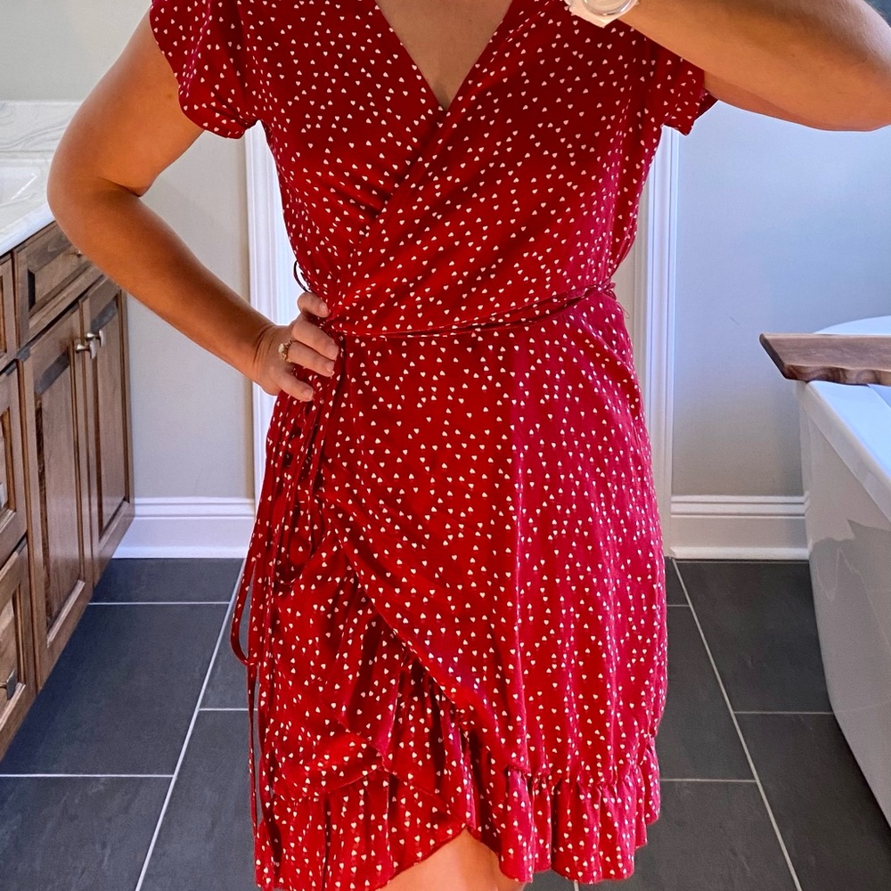Red Wrap Dress with Heart Detail